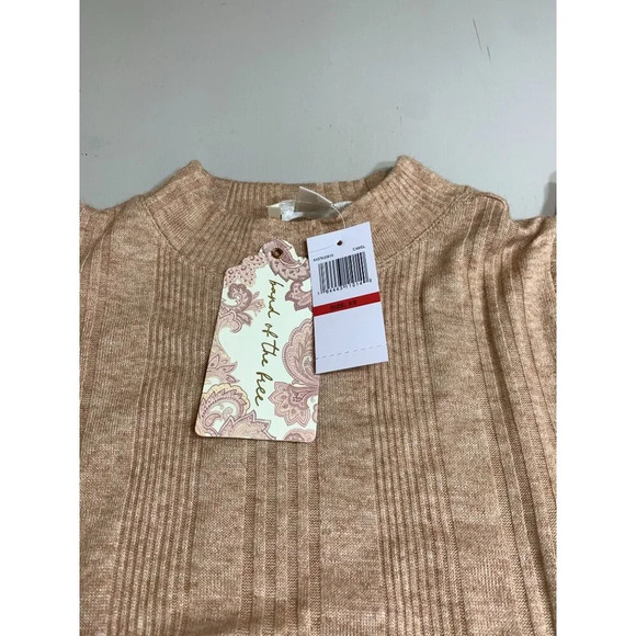 Band of Gypsies Ribbed Knit Puff Sleeve Cropped Sweater Beige XS - Picture 6 of 9